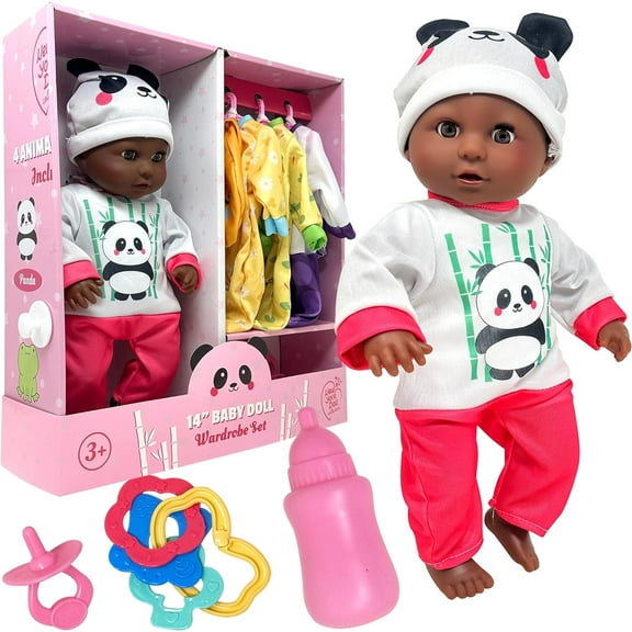 The New York Doll Collection Soft Body Baby Doll With Accessories & 4 Sets Of Animal Outfits