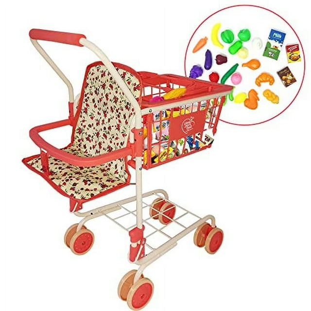 The New York Doll Collection Toy Shopping Cart with Basket, Floral