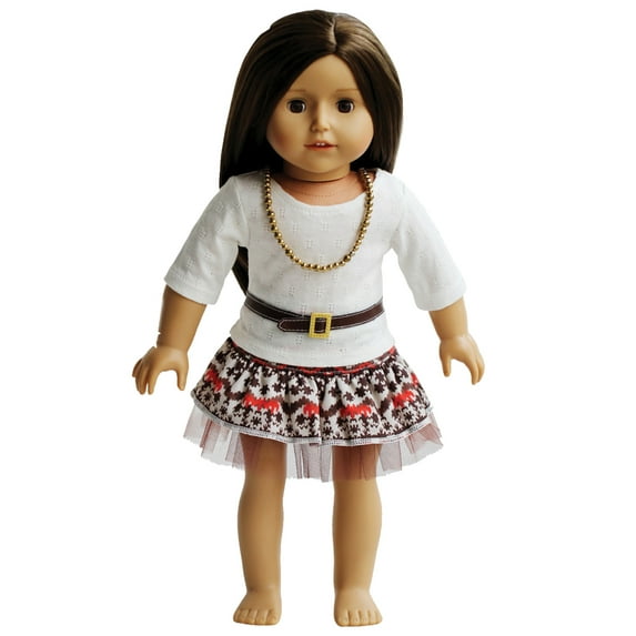 The New York Doll Collection Vintage Dress with Belt and Necklace - 18 inch Doll Outfit