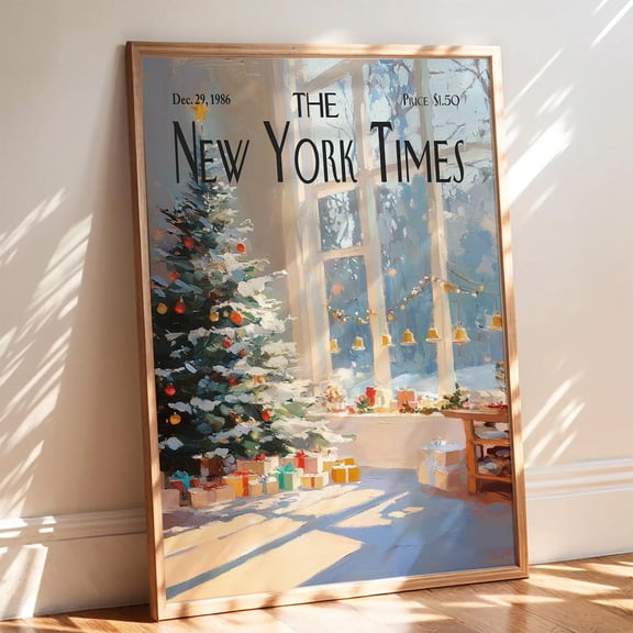 The New York Times Poster, Cozywindow Scene Art, Snowy Tree & Poster, Festive Winter Wall Decor For Home, Stretched Canvas Size 16x24