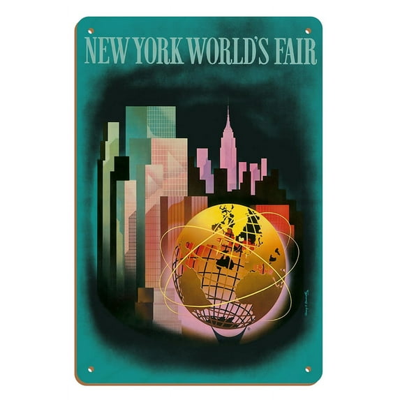 The New York Worlds Fair 1964-1965 - Vintage Airline Travel Poster by Henry K. Bencrathy c.1964 - 8 x 12 inch Vintage Wood Art Sign