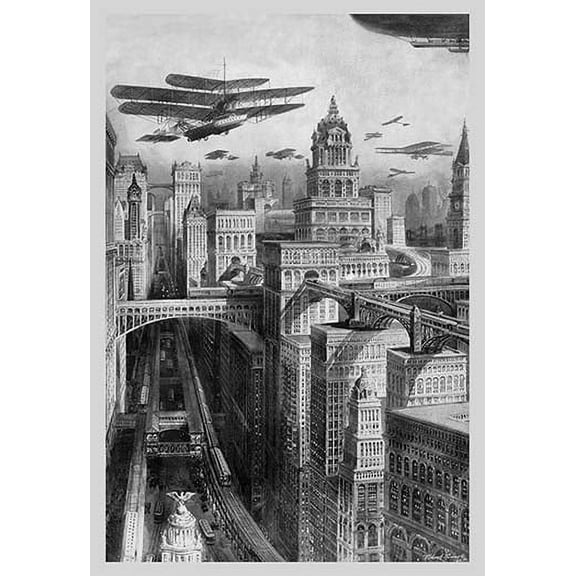 The New York of the Future as Imagined in 1911 Fine art canvas print (20" x 30")