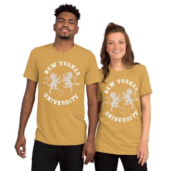 The New Yorker University. Short sleeve t-shirt. Show off your New York pride T-shirt/ (Mustard Triblend, XS)