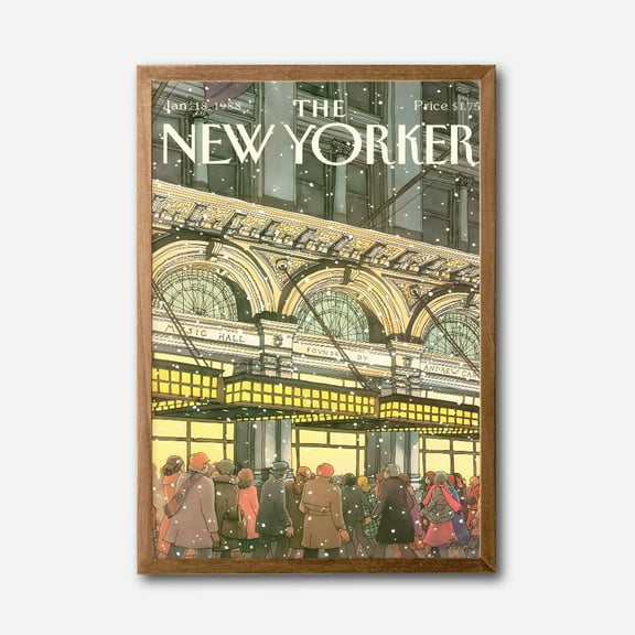 The New Yorker Winter Evening at Music Hall Canvas Wall Art Vintage Illustrated City Scene