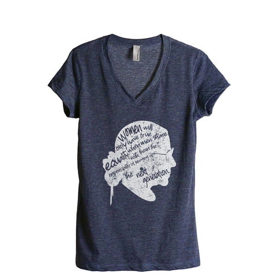 The Next Generation RBG Women's Fashion Relaxed V-Neck T-Shirt Tee Heather Navy Small