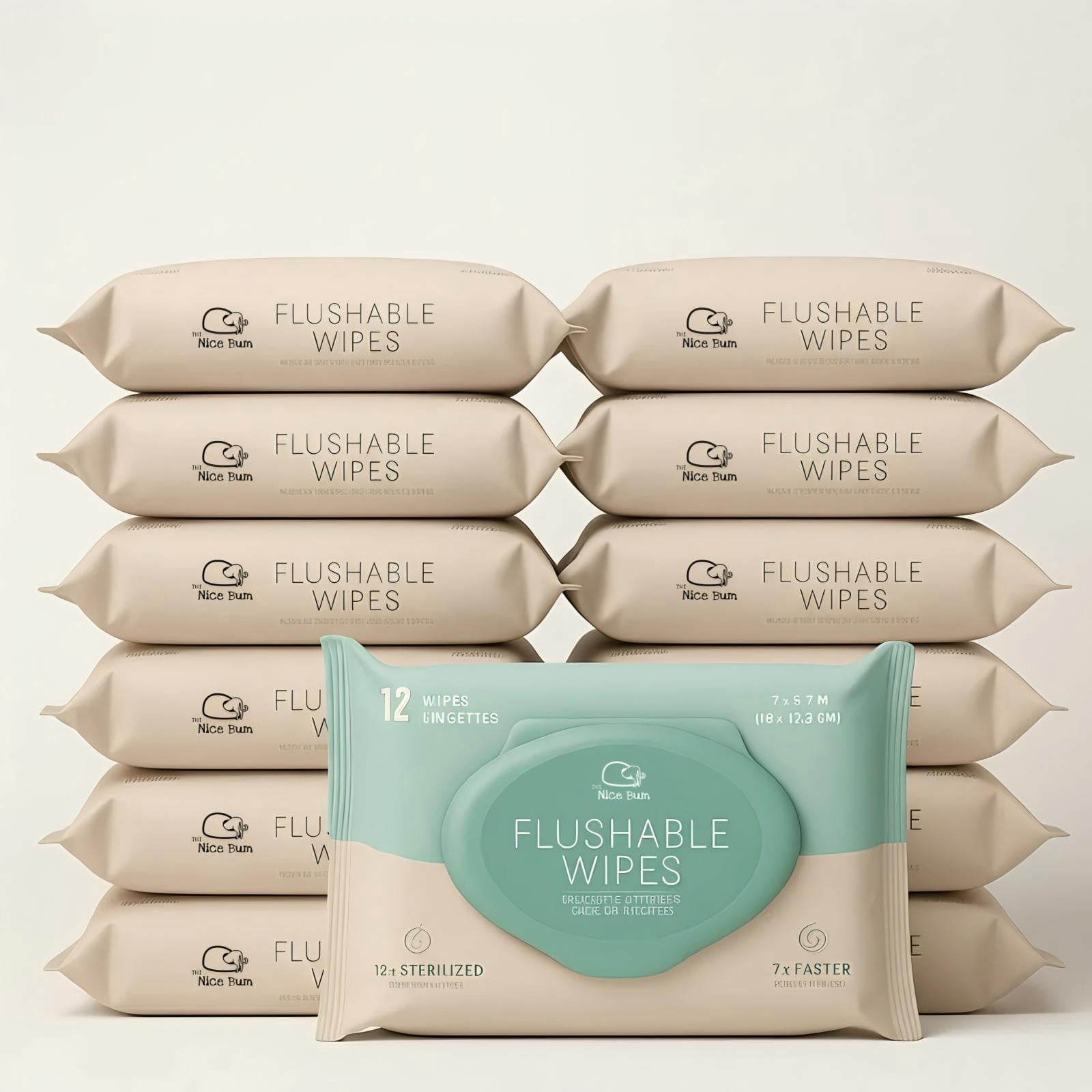 The Nice Bum Flushable Wet Wipes, Adult Wet Wipes with EDI Water, Travel Flushable Wipes, Bundle Wipes 42 ct * 12 packs