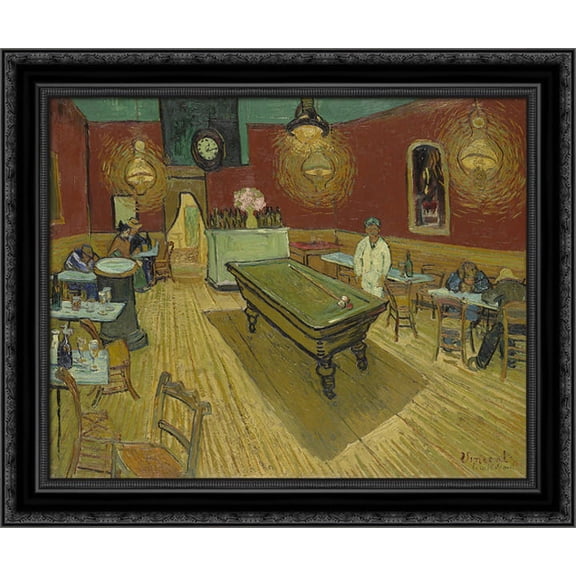 The Night Caf? 23x20 Black Ornate Wood Framed Canvas Art by Van Gogh, Vincent