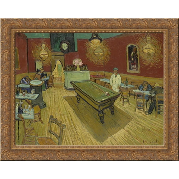 The Night Caf? 23x20 Gold Ornate Wood Framed Canvas Art by Van Gogh, Vincent