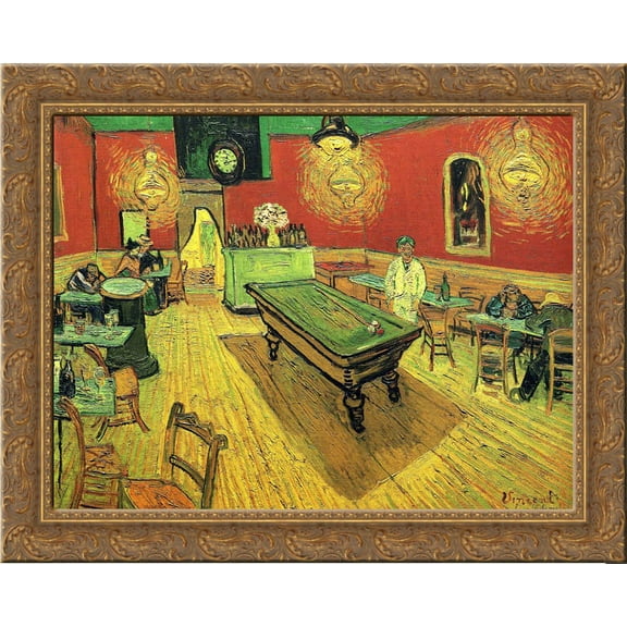 The Night Cafe 24x20 Gold Ornate Wood Framed Canvas Art by Vincent van Gogh
