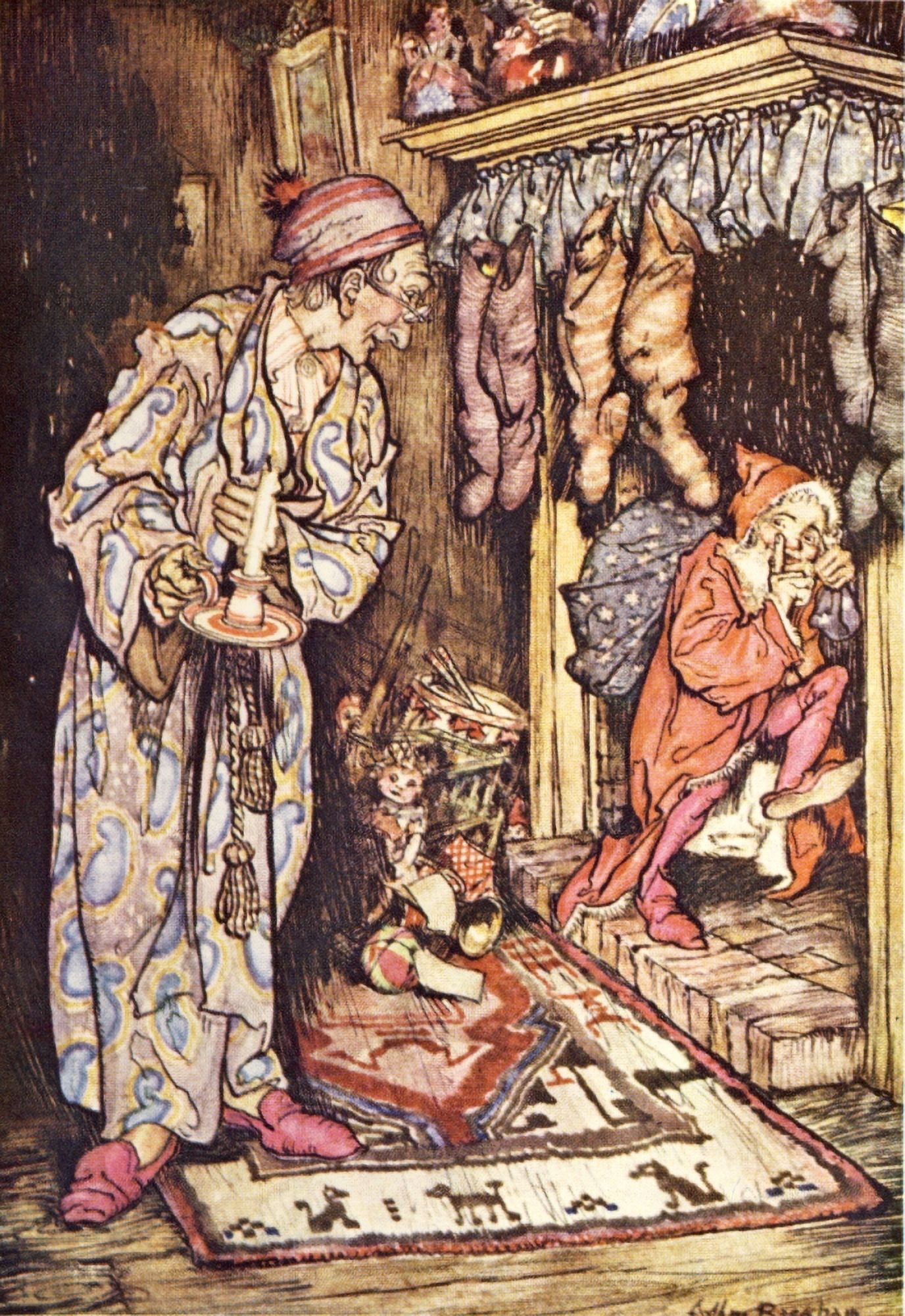 The Night before Christmas 1931 Santa & Stockings Canvas Art - Arthur Rackham (24 x 36)