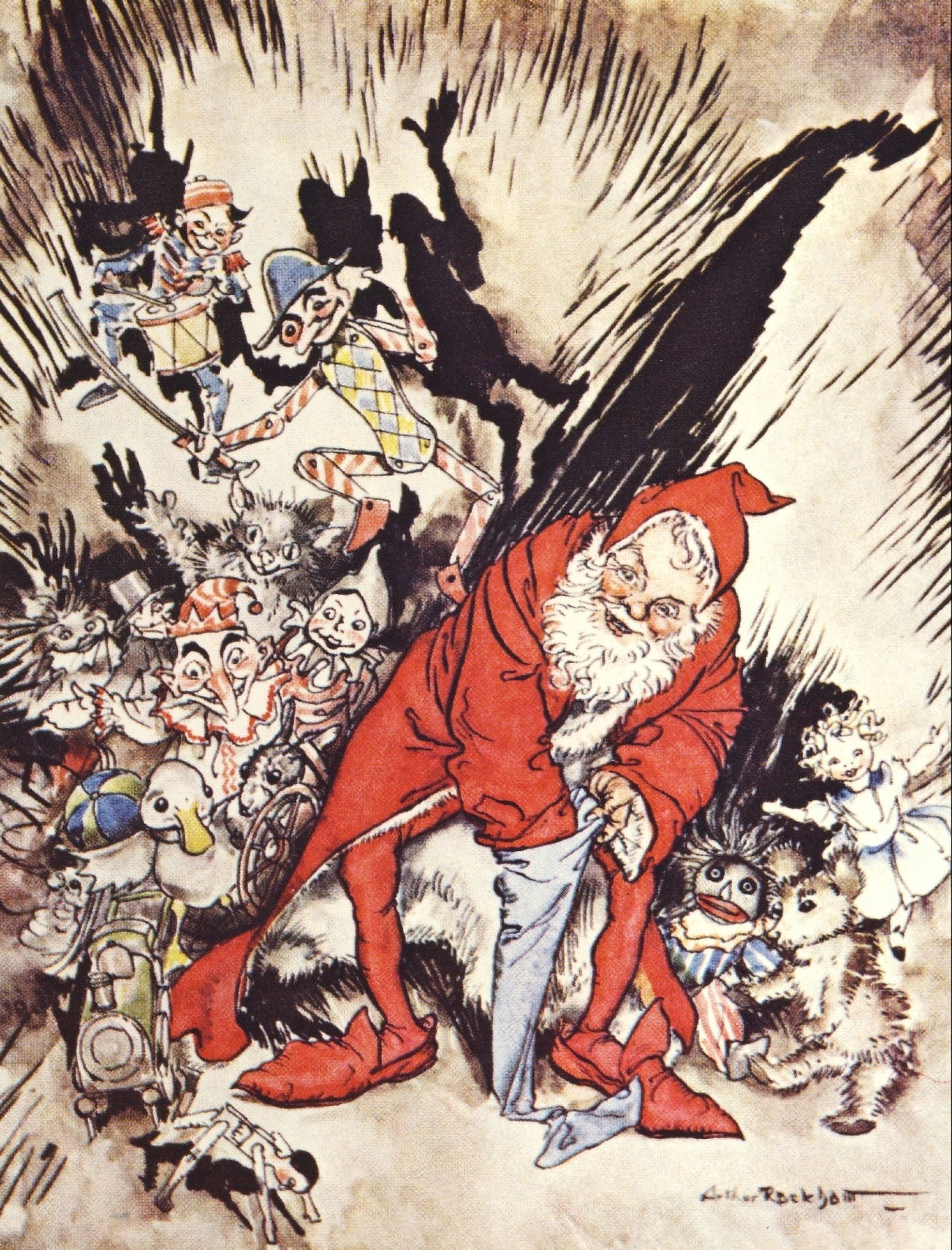 The Night before Christmas 1931 Santa & Toys Canvas Art - Arthur Rackham (18 x 24)