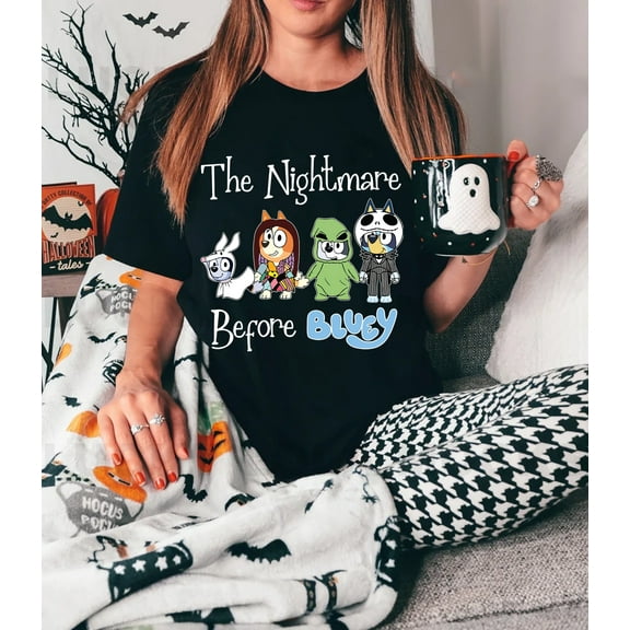 The Nightmare Before Bluey T-shirt, Bluey Friends Halloween Funny Shirt, Black Color, Size L