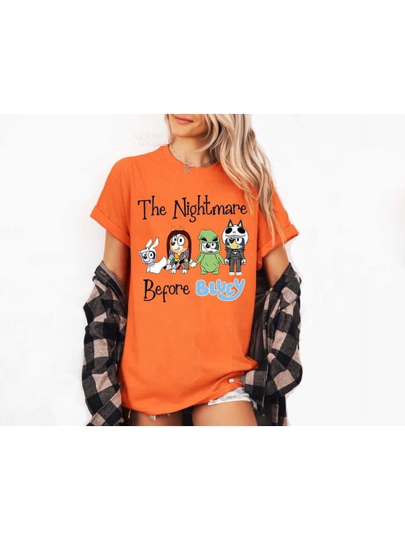 The Nightmare Before Bluey T-shirt, Bluey Friends Halloween Funny Shirt, Orange Color, Size L