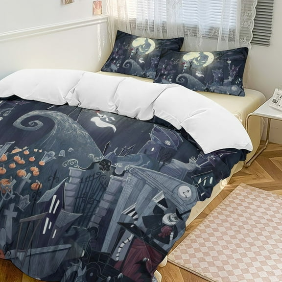 The Nightmare Before Christmas 3 Pcs Bedding Set Comforter with Zipper Includes Pillow Covers Soft Duvet Cover for Family Hotel Gift (90"x90")