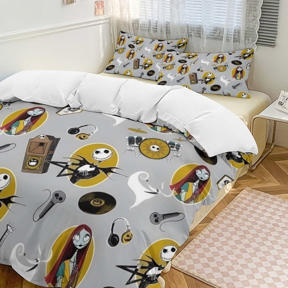 The Nightmare Before Christmas 3 Piece Bedding Set Soft Comforter Theme Room Decor Bedclothes-1 Duvet Cover with 2 Pillowcases (90"x90")
