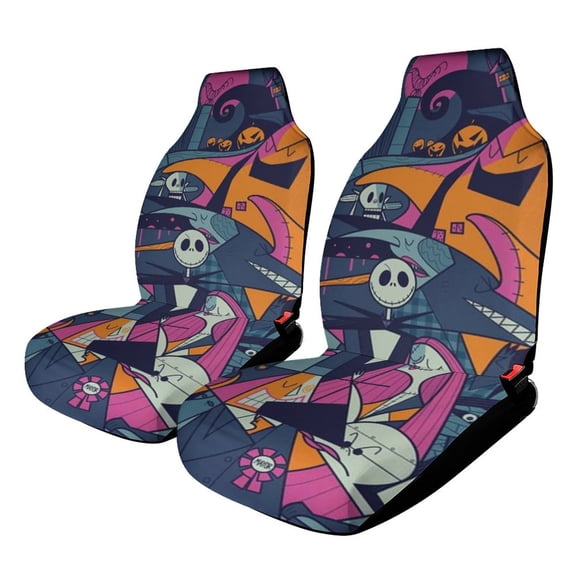 The Nightmare Before Christmas Car Seat Covers Nonslip Elastic Front Seat Protector Fashion Prints Seat Mat Cover Universal Fit Cars Trucks SUV 2PCS Car Accessories
