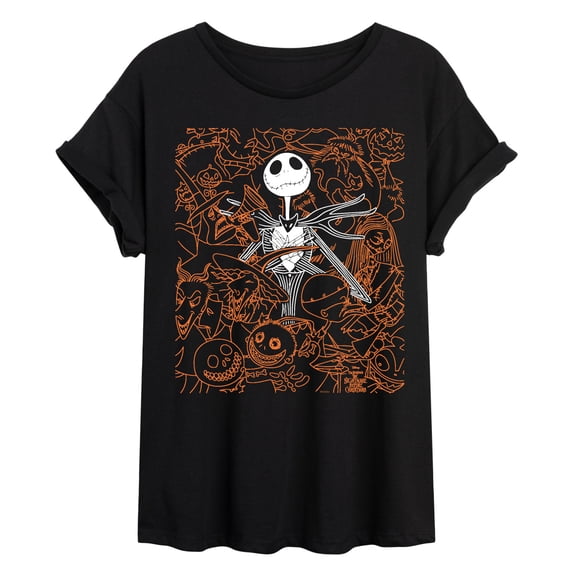 The Nightmare Before Christmas - Collage - Juniors Oversized Graphic T-Shirt