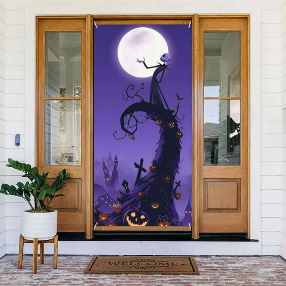 The Nightmare Before Christmas Door Cover Banner Decor Wall Hanging Background For Party Door Indoor Porch (35.4 X 72.8 Inches)