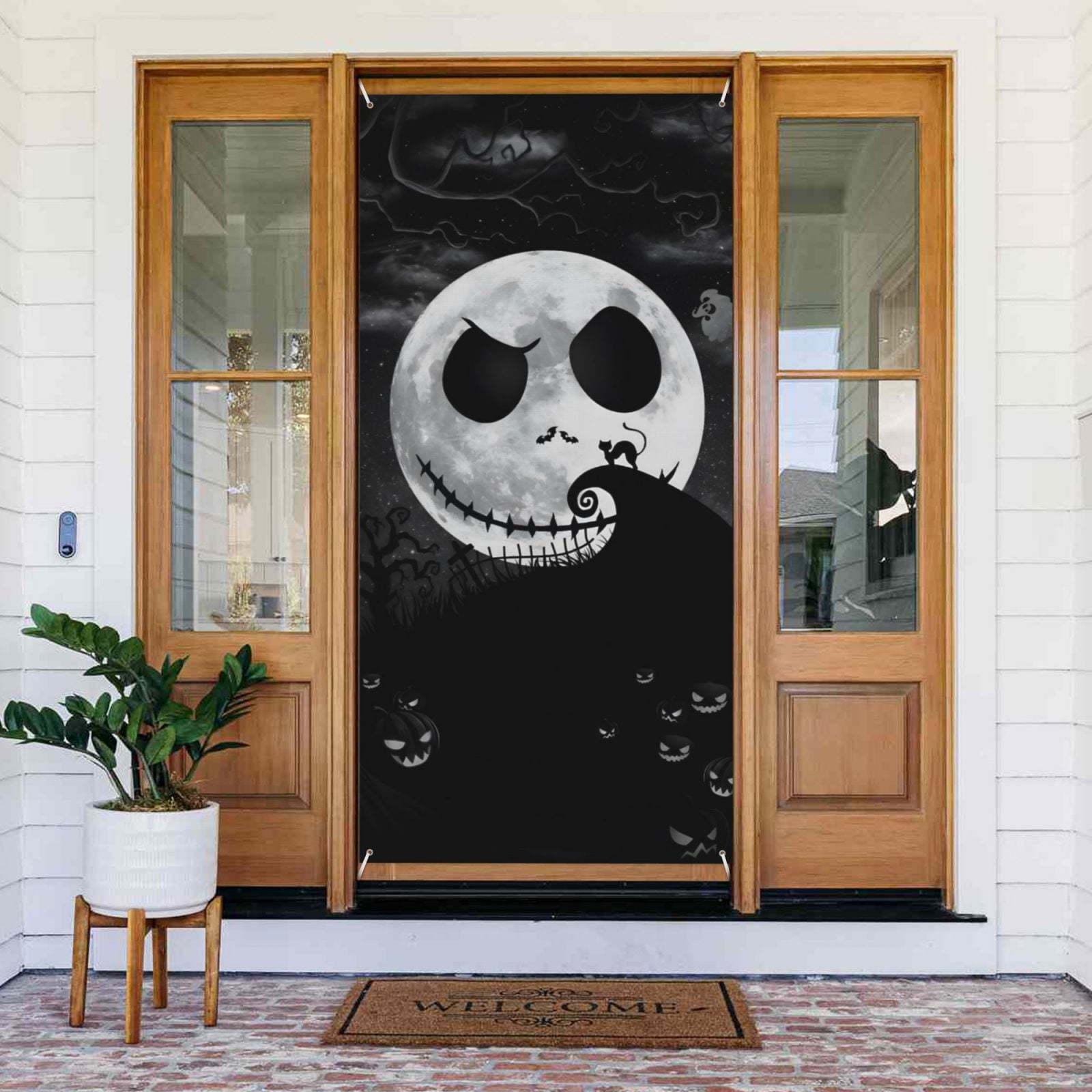 The Nightmare Before Christmas Door Cover Polyester Banner Outdoor Decoration Accessories For Porch Garden Patio Party Backdrop, 35.4 X 72.8 Inches