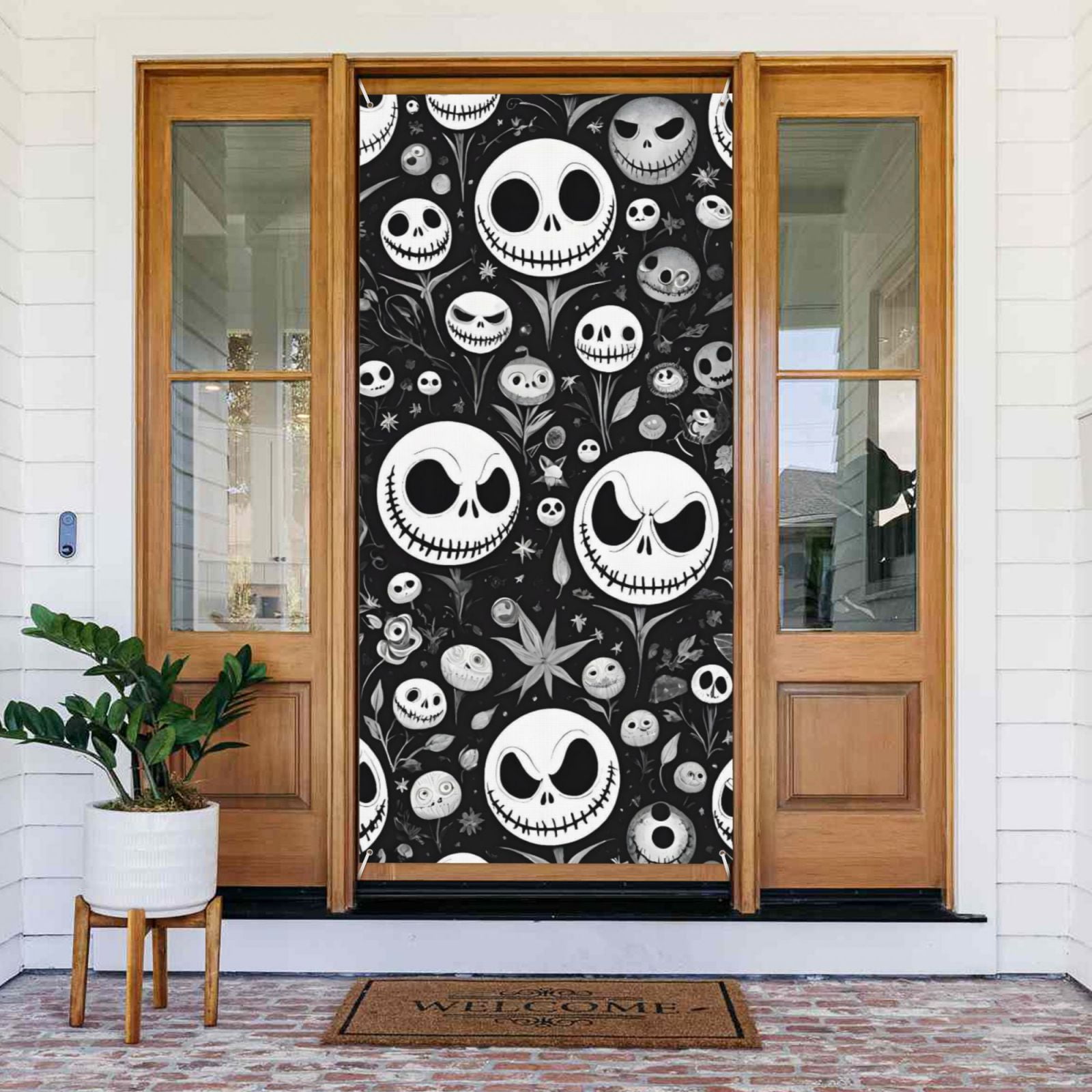 The Nightmare Before Christmas Door Cover Polyester Banner Outdoor Decoration Accessories For Porch Garden Patio Party Backdrop, 35.4 X 72.8 Inches