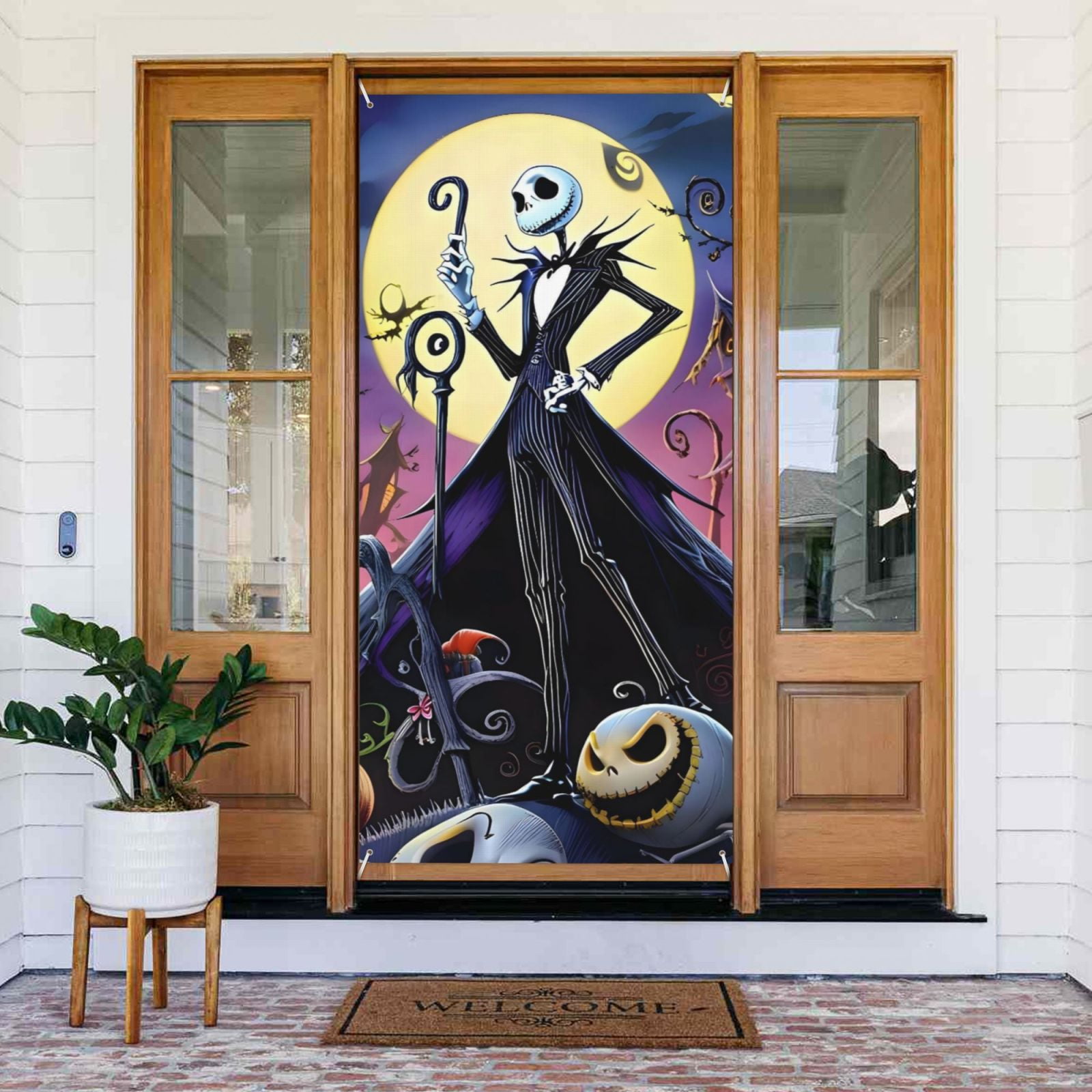 The Nightmare Before Christmas Door Cover Polyester Banner Outdoor Decoration Accessories For Porch Garden Patio Party Backdrop, 35.4 X 72.8 Inches