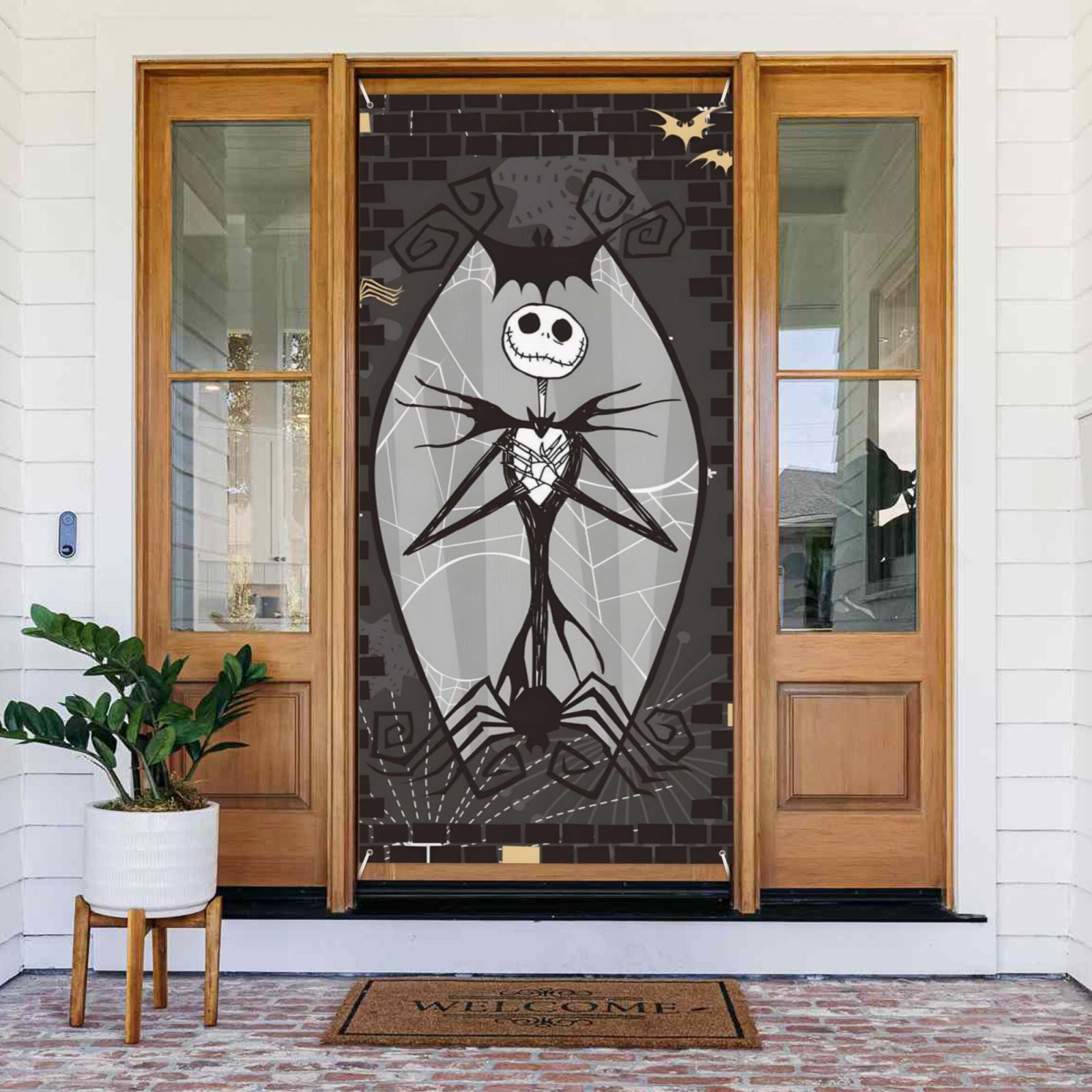 The Nightmare Before Christmas Door Cover Polyester Banner Outdoor Decoration Accessories For Porch Garden Patio Party Backdrop, 35.4 X 72.8 Inches