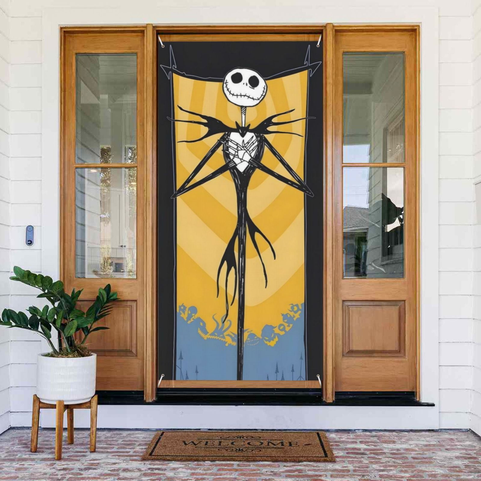 The Nightmare Before Christmas Door Cover Polyester Banner Outdoor Decoration Accessories For Porch Garden Patio Party Backdrop, 35.4 X 72.8 Inches