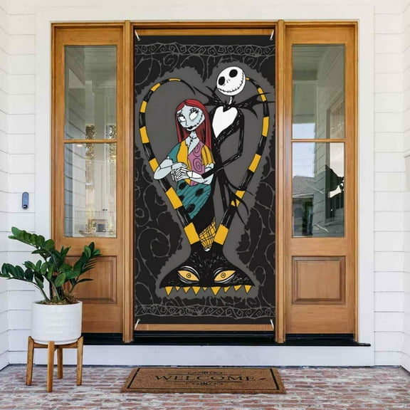 The Nightmare Before Christmas Door Cover Polyester Banner Outdoor Decoration Accessories For Porch Garden Patio Party Backdrop, 35.4 X 72.8 Inches