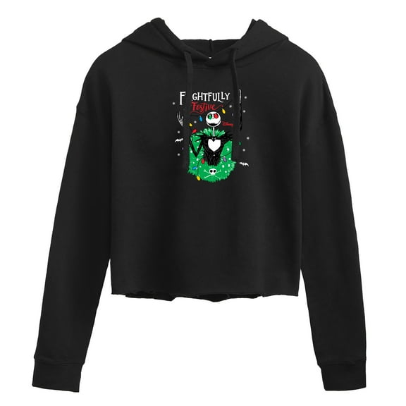 The Nightmare Before Christmas - Frightfully Festive Wreath - Juniors Cropped Pullover Hoodie