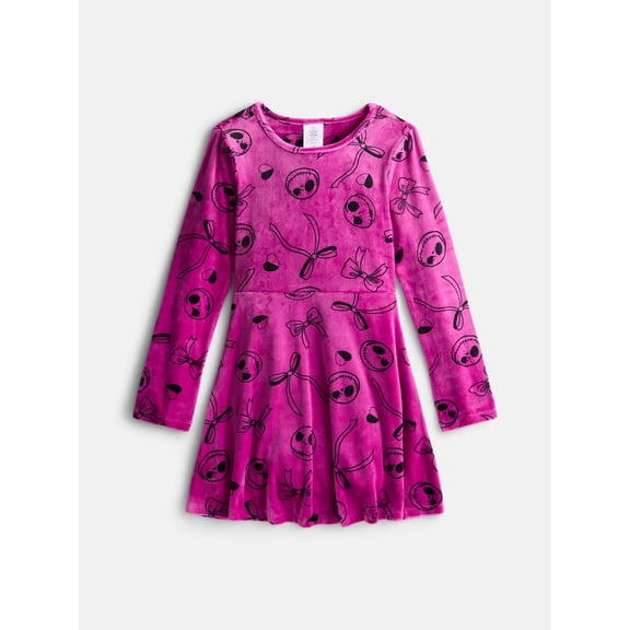The Nightmare Before Christmas Girls Allover Print Dress with Long Sleeves, Sizes 4-12