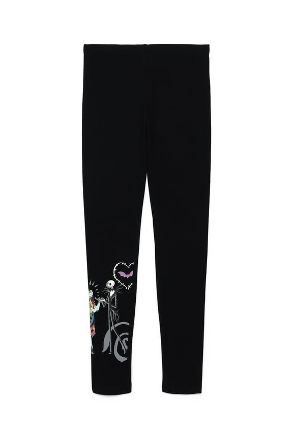 The Nightmare Before Christmas Girls Jack and Sally Graphic Leggings, Sizes 4-16