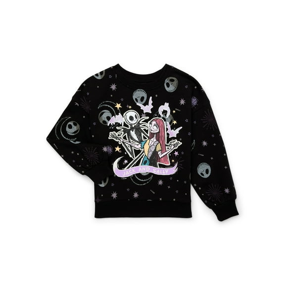 The Nightmare Before Christmas Girls Graphic Fleece Sweatshirt with Glitter, Sizes 4-16