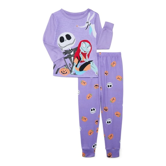 The Nightmare Before Christmas Girls Halloween Long Sleeve Top and Pants Pajama Set, 2-Piece, Sizes 4-10