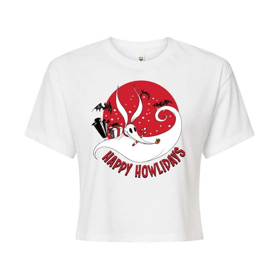 The Nightmare Before Christmas - Happy Howlidays - Juniors Cropped Cotton Blend T-Shirt