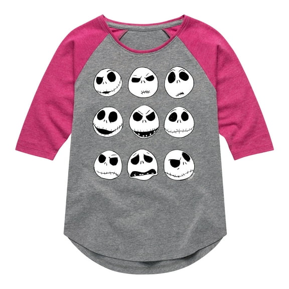 The Nightmare Before Christmas - Jack Face Grid - Toddler And Youth Girls Raglan Graphic T-Shirt