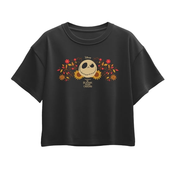 The Nightmare Before Christmas - Jack Fall Florals- Youth Girls Boxy T-Shirt Short Sleeve Boxy Graphic T-Shirt