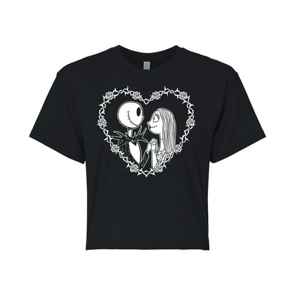 The Nightmare Before Christmas - Jack Sally Heart - Juniors Cropped Cotton Blend T-Shirt