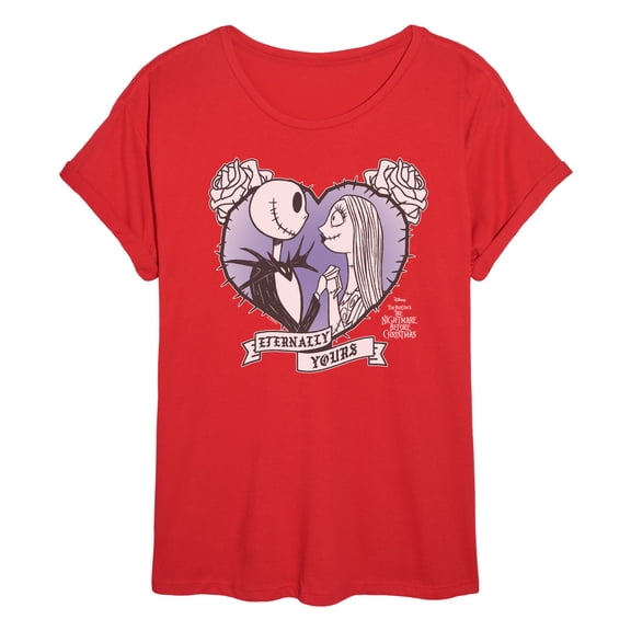 The Nightmare Before Christmas - Jack Sally Heart Rose - Juniors Oversized Graphic T-Shirt