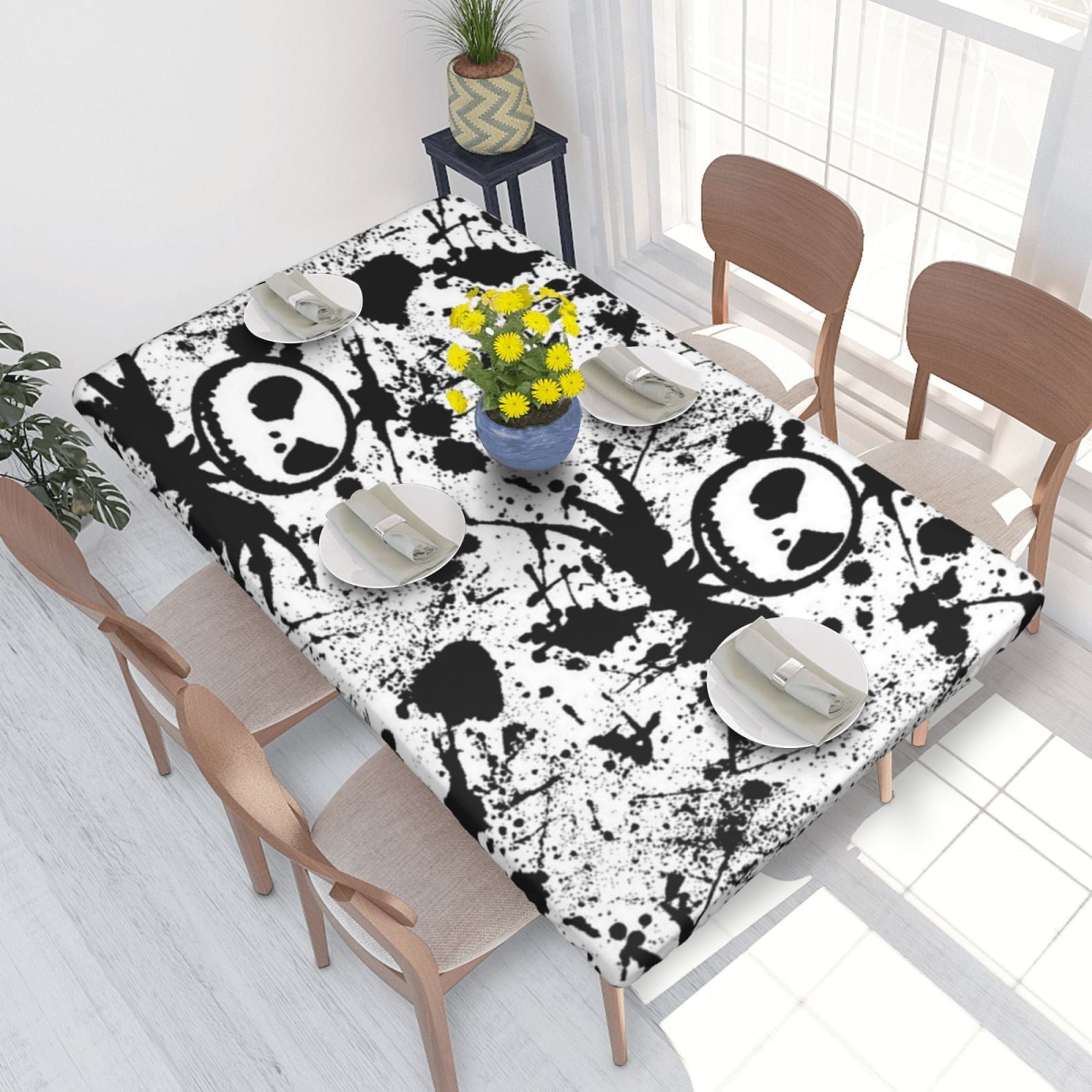 The Nightmare Before Christmas Jack Skellington Elastic Edged Table Cover Reusable Fitted Rectangle Tablecloth For Dining Kitchen Party 2.5X4ft