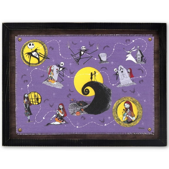 Disney The Nightmare Before Christmas Framed Canvas Story Map Wall Decor - Vintage Jack and Sally Wall Art