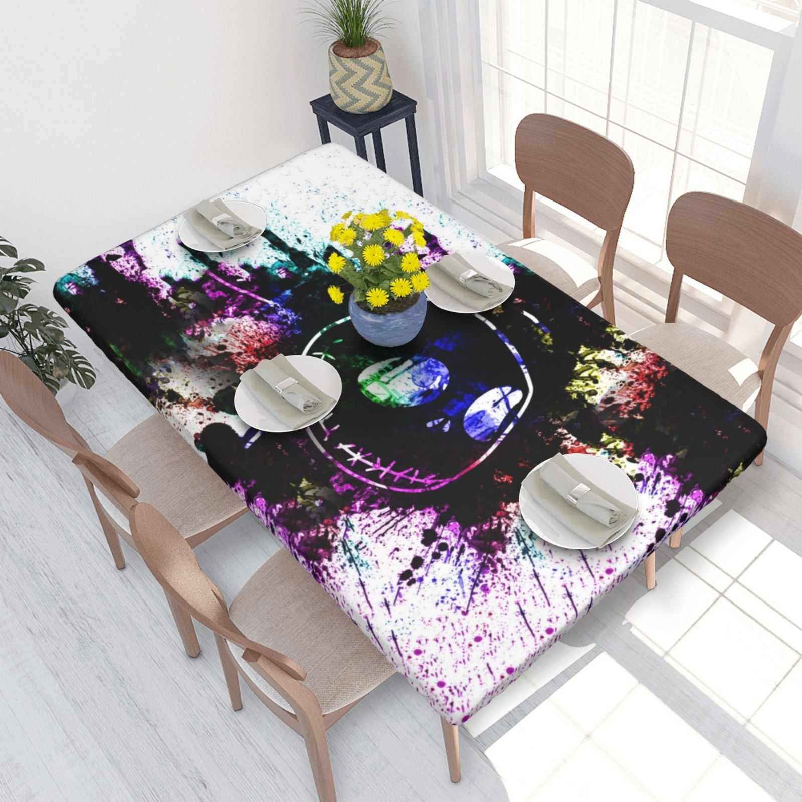 The Nightmare Before Christmas Jack Skellington Skull Elastic Edged Table Cover Reusable Fitted Rectangle Tablecloth For Dining Kitchen Party 2.5X4ft