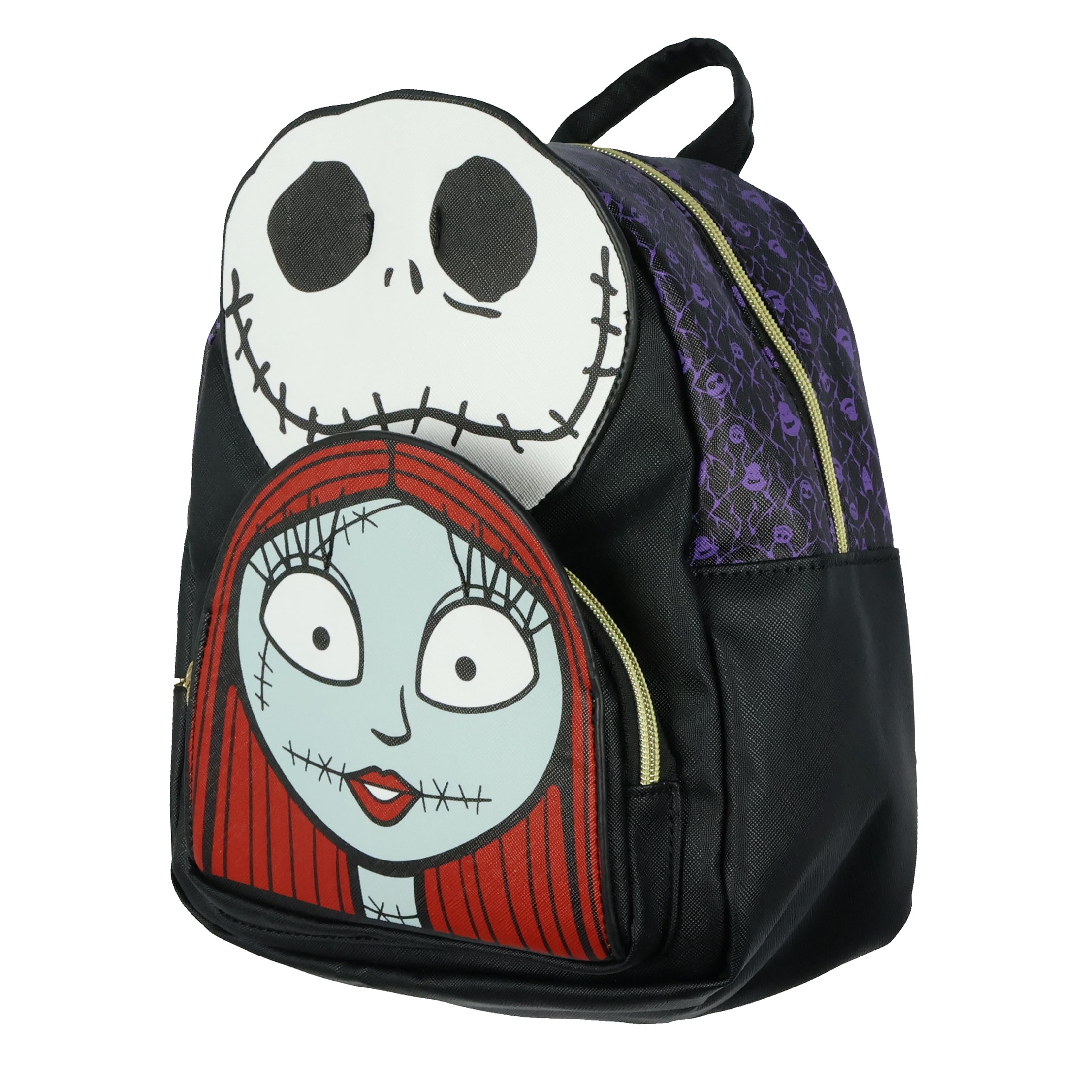 jack and sally mini backpack Loungefly Disney Nightmare Before Christmas Glow in the Dark Jack, Zero Sally in her traditional patchwork dress accompanied by a patchwork pillbox hat w real mesh Jack & Sally Roses Disney