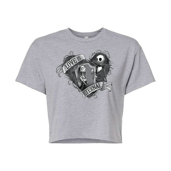 The Nightmare Before Christmas - Jack and Sally Love Eternal - Juniors Cropped Cotton Blend T-Shirt