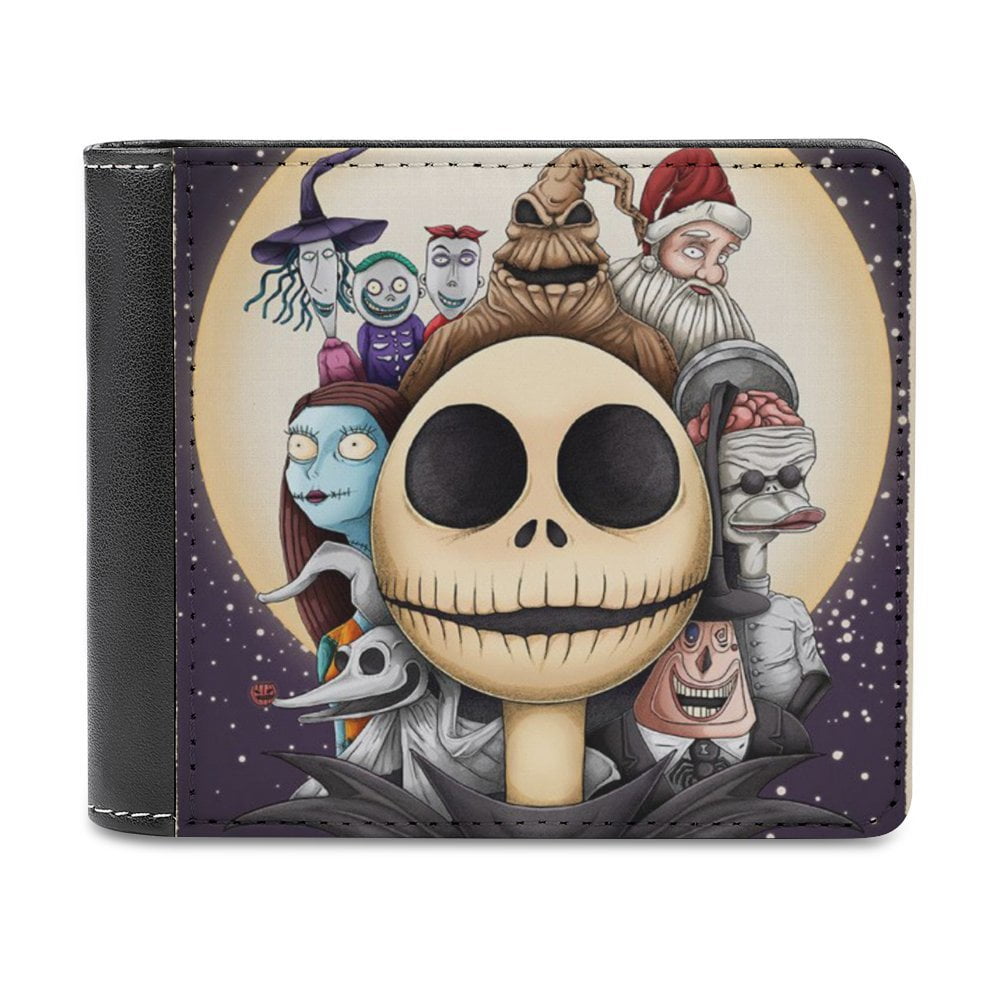 TKBIIUDS The Nightmare Before Christmas Leather Wallet for Men Women Two Fold Purse Slim Cash Card Holder Bag