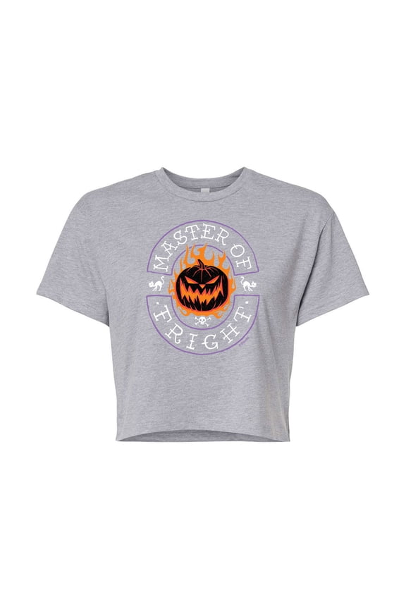 - Master of Fright- Juniors Cropped Cotton Blend T-Shirt