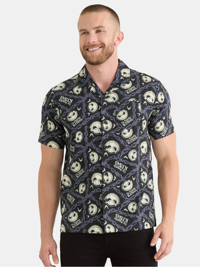 Nightmare Before Christmas Men's and Big Men's Print Button-Up
