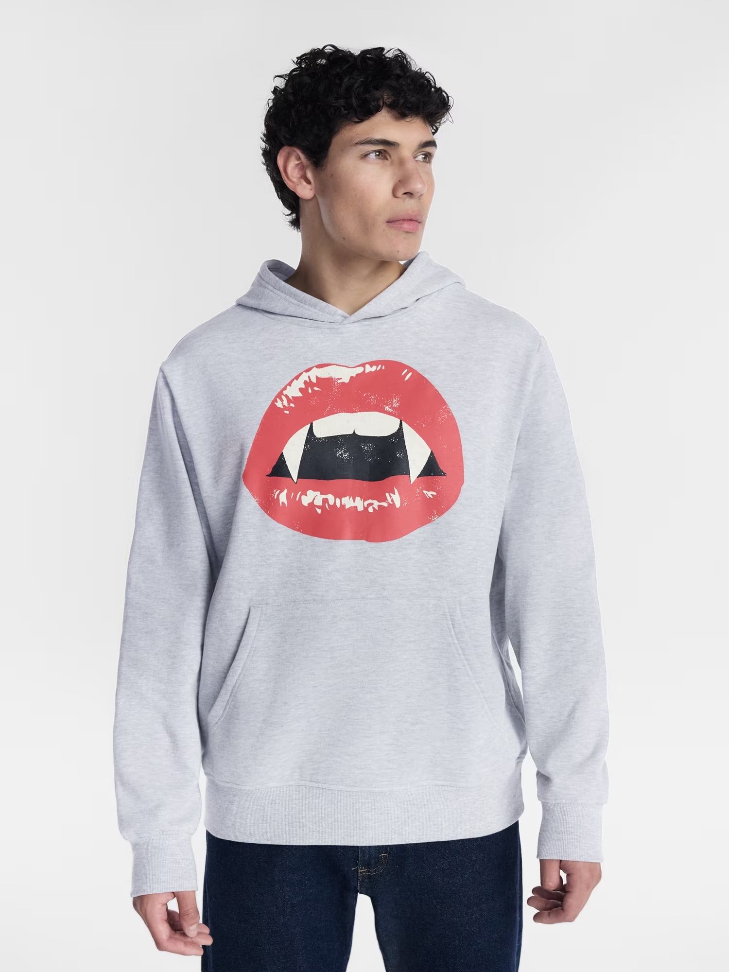 Halloween Oversized Fit Vampire Lips Graphic Fleece Hoodie Sweatshirt, Men's Sizes XS-4XLT