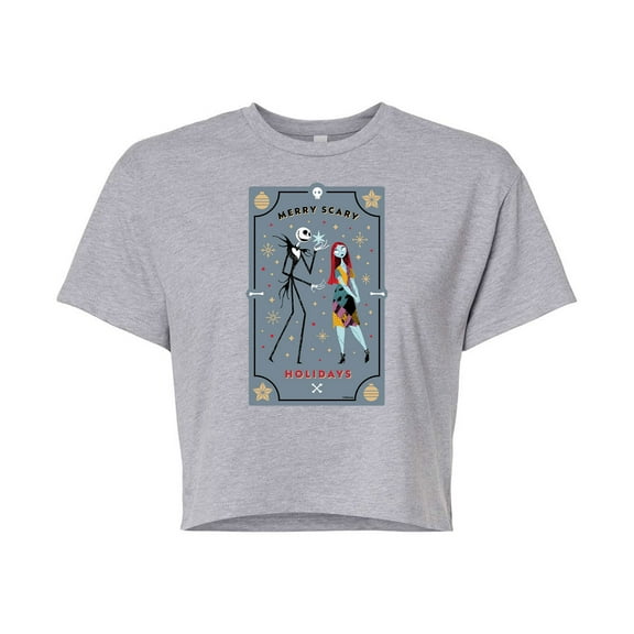 The Nightmare Before Christmas - Merry Scary Holiday - Juniors Cropped Cotton Blend T-Shirt