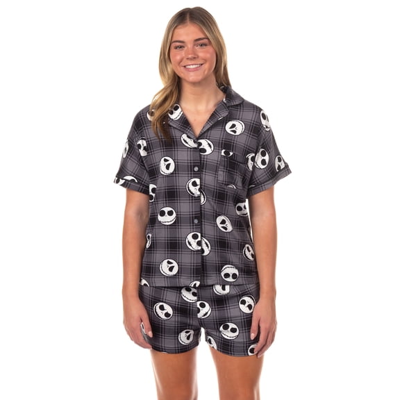 The Nightmare Before Christmas Pajamas Women's Jack Plaid Notch Collar Sleep Set