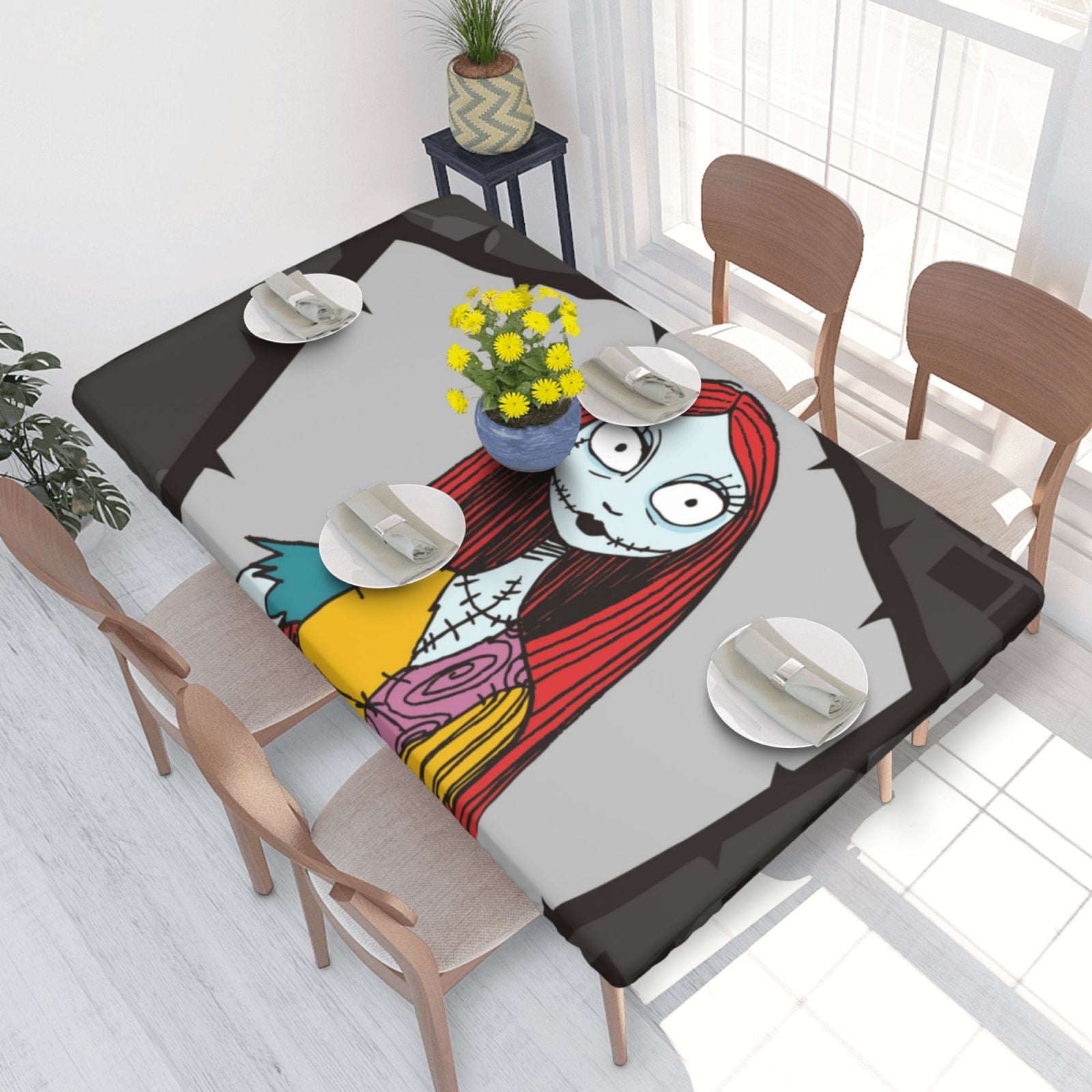 The Nightmare Before Christmas Sally Elastic Edged Table Cover Reusable Fitted Rectangle Tablecloth For Dining Kitchen Party 2.5X4ft